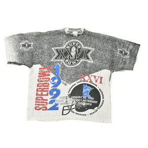 Vintage 1992 Super Bowl XXVI T-Shirt Magic Johnson T's Size XL White Black